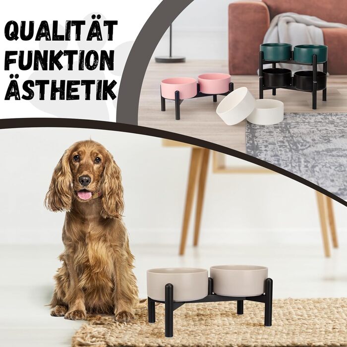 Набір мисок для собак на підставці: 2 миски з кераміки з нержавіючою підставкою, 850 мл, сірий колір. Ідеально для маленьких та середніх собак