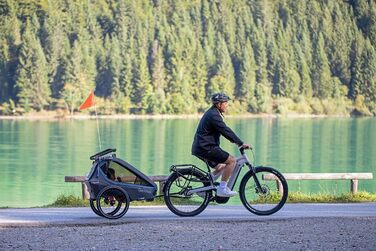 Qeridoo Kidgoo 1 Navy Blue - Причіп для велосипеда, прогулянковий візок для дітей, тренажер для ходьби, 38л, з амортизацією та ARS