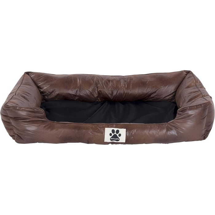 Ліжко для собак DeluxePet 'Schlummer' 100x70 з штучної шкіри, 2в1 з поворотним матрацом, для великих собак, коричневе