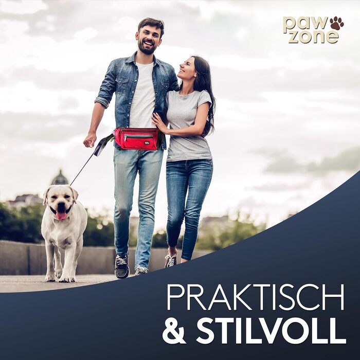 PAWZONE® Сумка для ласощів для собак - Поясна сумка для собак - Аксесуар для собак - Сумка для ласощів для собак - З відбиваючим шнуром & додатковим ремінцем для Flexileine (Вогняно-червоний)