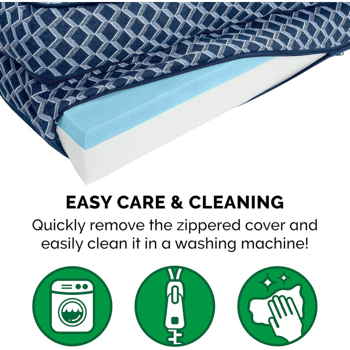 FurHaven Лежанка для собак та котів, плюш та декор, зручна, стилізу під диван, з охолоджуючим гелевим шаром, знімний чохол, блакитний діамант, розмір M (135 x 102 x 27 см)