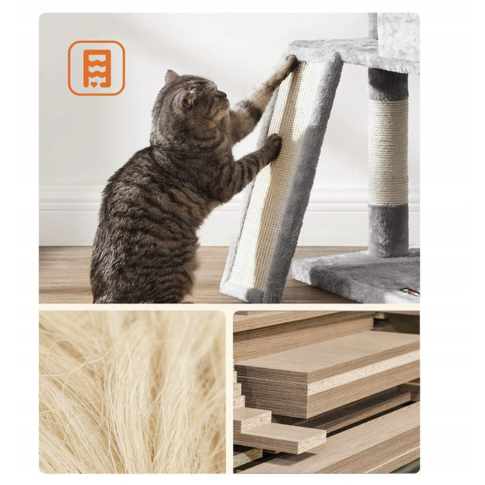 Дряпалка для котів Feandrea 101 — 160 см, сіра, сизаль, 4 рівні