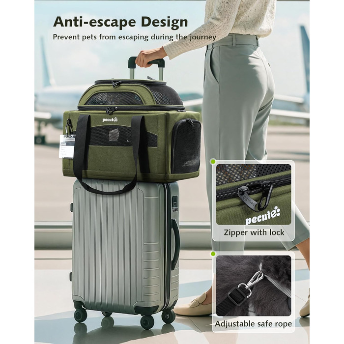 Транспортна сумка для котів Pecute: легка, складана, для подорожей, зелена
