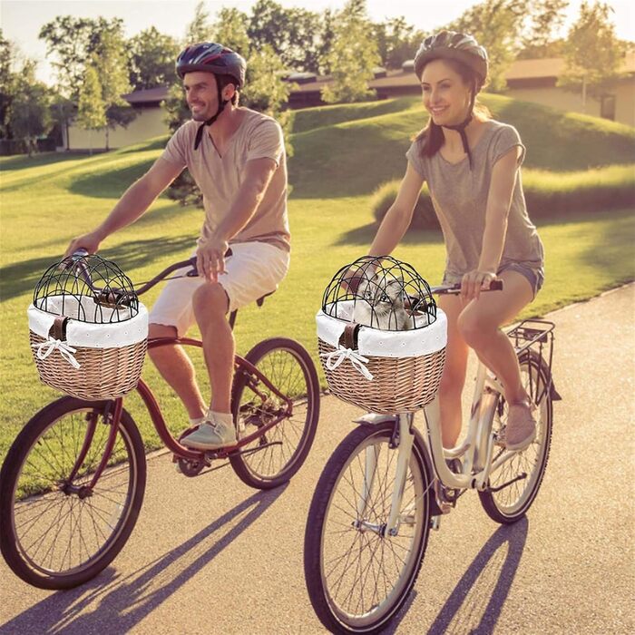 Корзина для собак на велосипед з металевим покриттям, плетені корзинки для тварин, корзина для велосипеда з лози для маленьких собак, котів та інших домашніх тварин