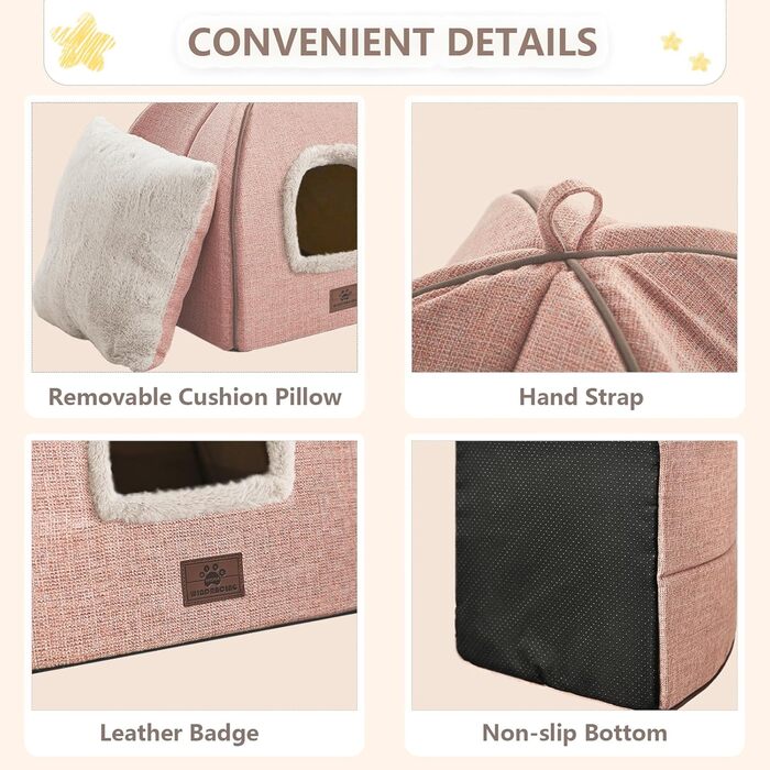 Квіткове ліжко-будиночок для котів, м'яке та тепле, рожеве, 44х44х44 см