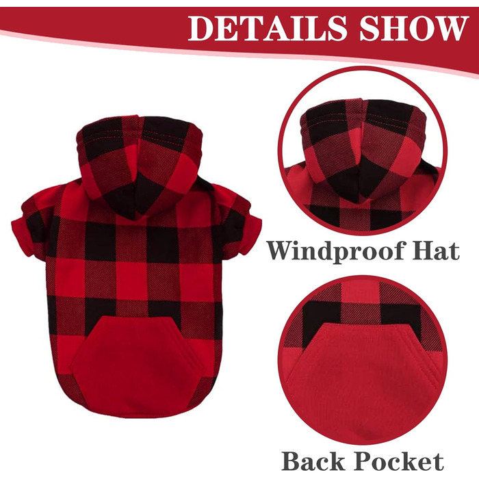 Пуловер для собак EXPAWLORER в британському стилі, тартан, з капюшоном, для холодної погоди, з отвором для повідка, для маленьких та середніх собак