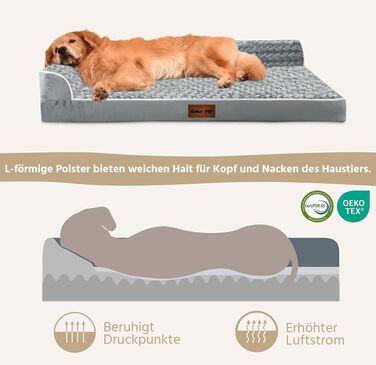 Ортопедичні лежанки для собак великих порід - водонепроникні, з водонепроникним підкладом, з неслизьким дном, знімний та пральний чохол (XL: 107 x 81 x 18 см)