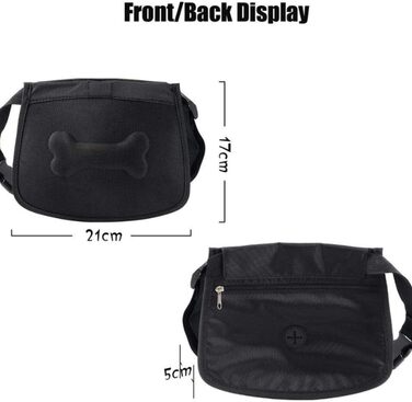 Сумка для корму для собак, навчальна сумка, кишенька для ласощів з дозатором кульок для прибирання, магнітна застібка, регульований плечовий ремінь для дресирування собак, кишеня для ласощів також для коней, чорна