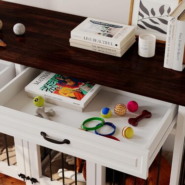 Клітка для собак з 2 ящиками та 2 дверцятами, біла та темно-коричнева, MDF, 160x60x80 см. Підходить для 2 собак