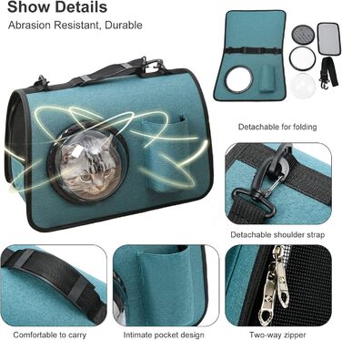 PETCUTE Транспортна сумка для собак та котів, складана, дихаюча, з регульованим плечовим ременем, знімний килимок, схвалена авіакомпаніями, чорна