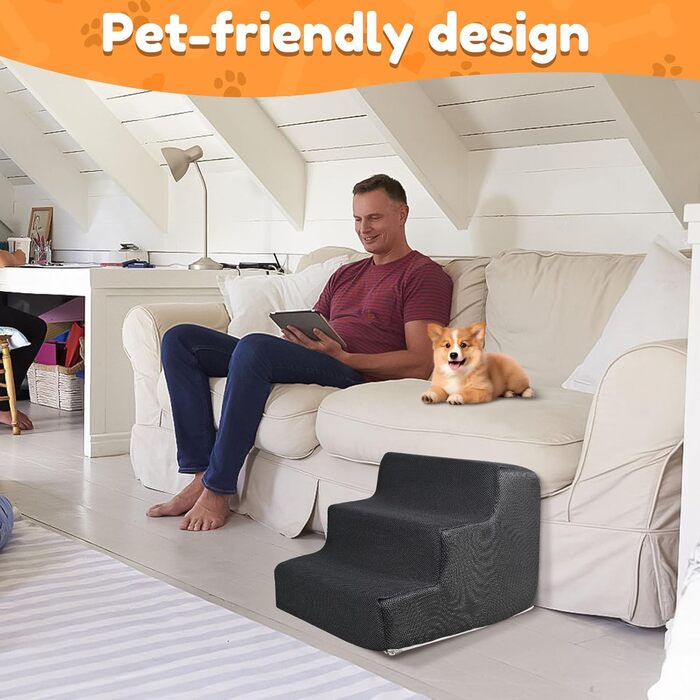 Сходинки для тварин BAODBF: 3 сходинки, 30 см, для собак та котів, миються, неслизькі, сірого кольору