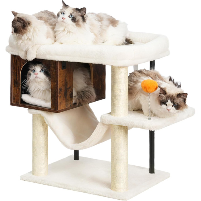 Котячий будиночок з дряпалкою Heybly HCT017WB, 57.5 см, Vintage Brown, велика платформа 54x40 см, сталеві труби, для великих котів