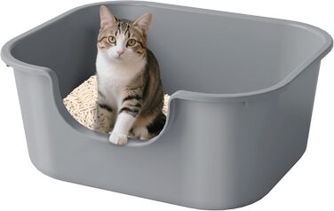 Відкритий лоток для котів Pawsayes з високими бортиками та низьким порогом, захист від розбризкування наповнювача, сірий колір