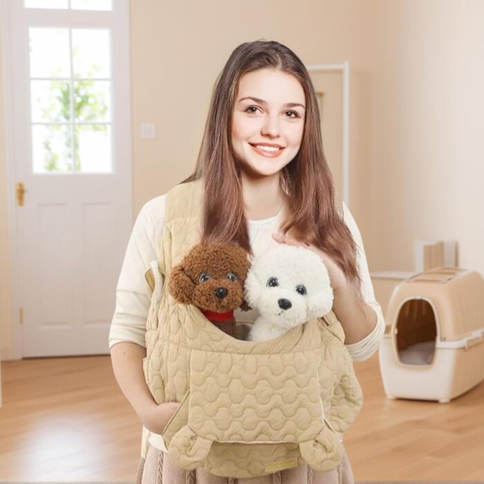 Рюкзак-переноска для собак та котів Ahuuen - дихаючий, м'який, для маленьких собак, кошенят, подорожей, кемпінгу, прогулянок, їзди на велосипеді, Khaki