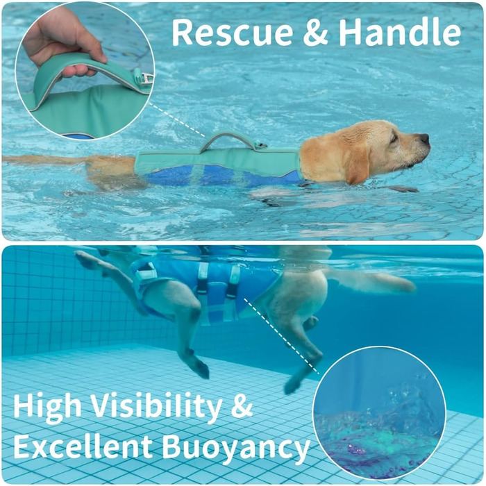Жилет для плавання собак великий, рятувальний жилет для собак, для плавання та катання на човні, світловідбиваючий жилет для цуценят з високою плавучістю та ручкою для порятунку, регульований, великий розмір (обхват грудей: 19.7-29.5'') (середній (обхват 