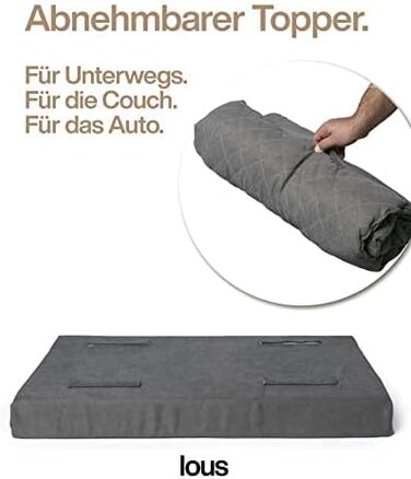 Велике собаче ліжко XXL 120см сірого кольору з знімним топером, стабільне та зручне. Собачий килимок для подорожей, можна прати при 90°C, для великих та середніх собак (XXL 120x80x12см, Антрацитовий сірий)