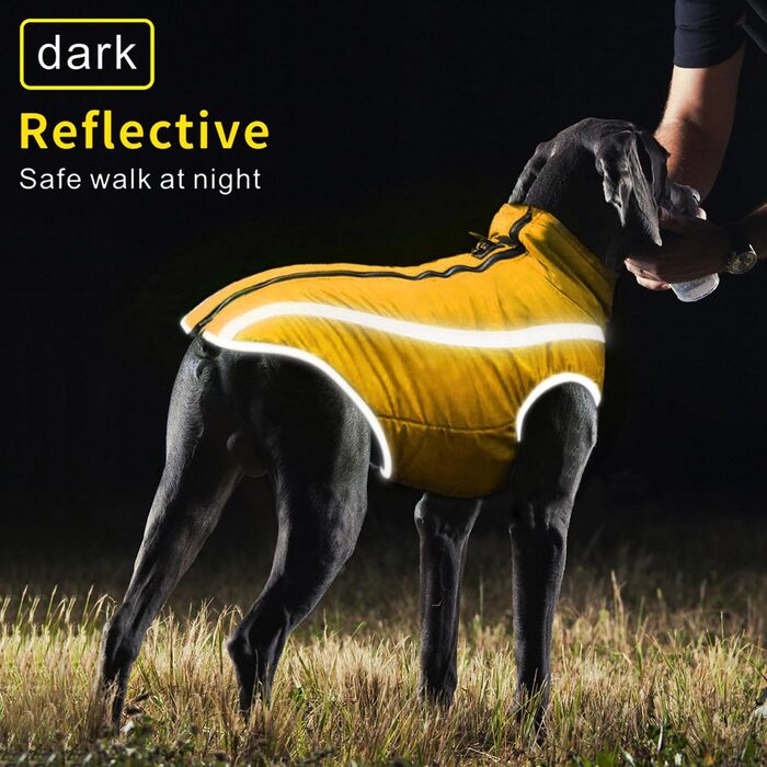 Водонепроникні куртки для собак, зимові теплі жакети для тварин, одяг для собак, відображаючий одяг, жилет для цуценят з шлейкою, отвір для маленьких, середніх та великих собак (Жовтий, 4XL)