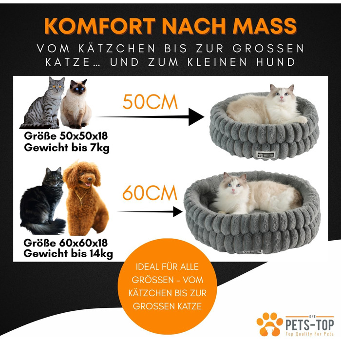 Килимок для котів PETS-TOP, плюшевий, круглий, м'який, миючий, для котів та маленьких собак, з неслизьким покриттям (Сірий, 50 см)