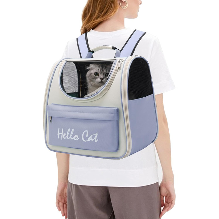 Рюкзак для кота та собаки PETCUTE з сіткою, дихаючий, з поводком, знімний килимок, блакитний