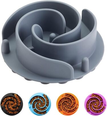 Миска для собак з м'якого силікону для повільного годування, сіра, L, для малих, середніх та великих собак