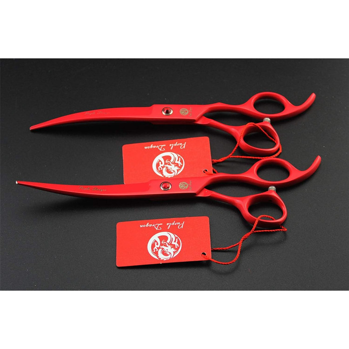 Набір професійних ножиць для грумінгу тварин Purple Dragon 7.0 дюймів (4 шт.) з преміум-сталі Японії. Прямі, вигнуті та розріджуючі леза. Ідеально для стрижки собак. У комплекті чохол.