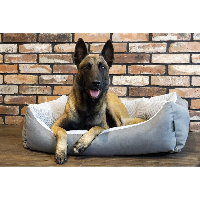 М'яке ліжко для собак Teo 120x100 см, сіре - знімний чохол, кошик для собак середніх порід