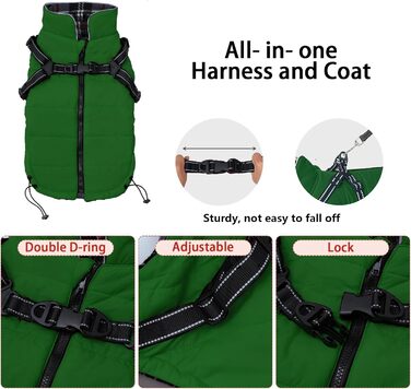 Зимові куртки для собак, шлейки, водонепроникна куртка з флісовою підкладкою, відображаюча, персоналізована, оранжевий, XL (довжина спини 44 см), XXL (довжина спини 52 см), зелений