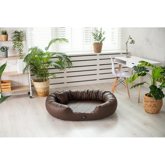 Ортопедичне ліжко для собак Nancy Premium, велике, середнє, маленьке - подушка для собак, килимок для собак з еко-шкіри, неслизьке, довговічне, зносостійке, міцне (L, Коричневий)