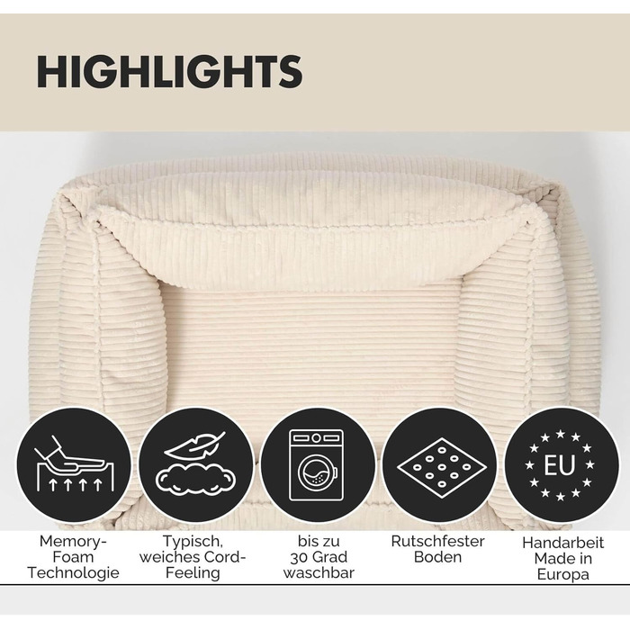 Ортопедичне ліжко для собак Антон | Ліжко-кошик для середніх та великих собак (Бежевий, 105x75 см)