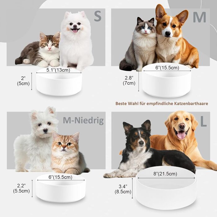 Керамічна миска для собак, годівниця для собак - неслизька миска для собак маленьких та середніх порід, миска для води для великих котів - керамічна миска для корму та води - 15 см - 320 г / 720 мл - біла