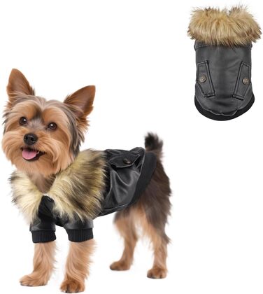 Зимовий одяг для собак PETLESO: тепла флісова куртка-жилет для собак, зимова куртка з шкіри на кнопках для маленьких та середніх собак (L)