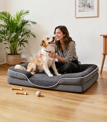 Ортопедичне ліжко для собак великого розміру, м'яке плюшеве, з антиковзною основою, для собак та котів, сіре, 89x63x16 см, знімний чохол
