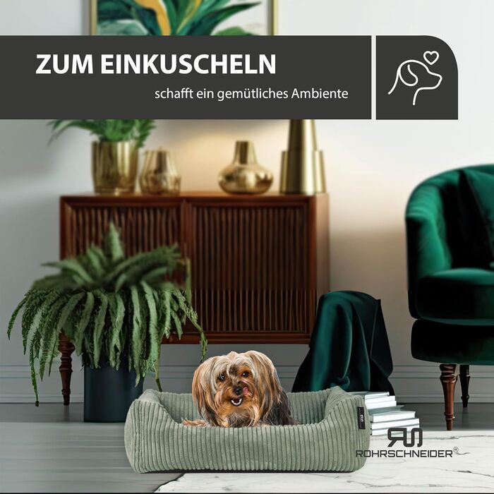 Крісло-лежанка для собак Rohrschneider | Миється | для маленьких та середніх собак | з подушкою Cord | 2 розміри (55x42 см/70x50 см) | з пакетиками для прогулянок (Сальвія 55 см, широка Cordstoff)
