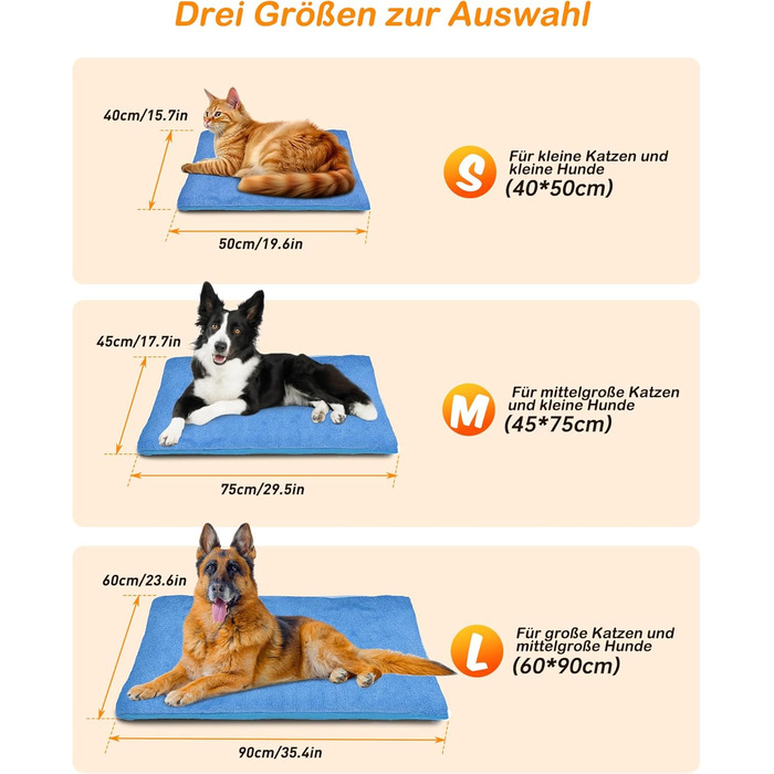 Грілка для домашніх тварин з регулятором, для котів та собак, 6 температурних режимів, таймер на 24 години, LED-дисплей, безпечна грілка з міцним кабелем (60x90 см, блакитна)