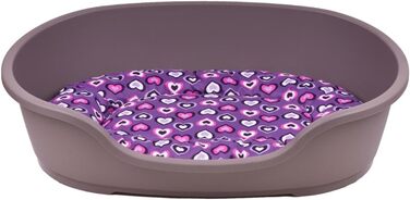 Корзина для собак Adena, 81 x 54 см, бежева + подушка з сердечками, фіолетова, L 81 x 54 x 24 см