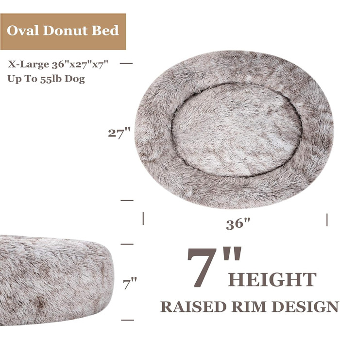 Кругле ліжко для собак та котів Coohom Ovales, штучне хутро, миється, зручне, для маленьких та середніх собак (XL 91x69x18 см, світло-коричневе)