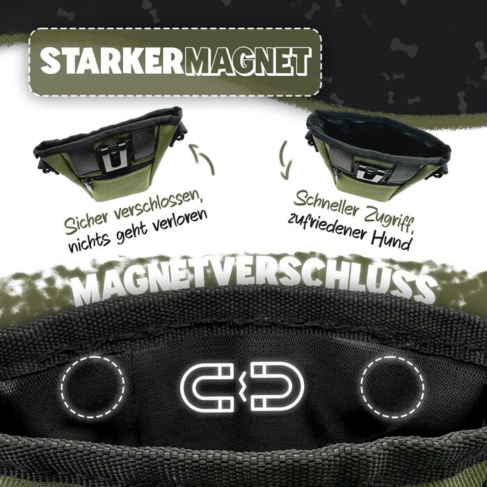 Сумка для ласощів SnackKeeper з магнітною застібкою, 650 мл, з дозатором для пакетів з відходами, на пояс для дресирування собак, колір: оливковий