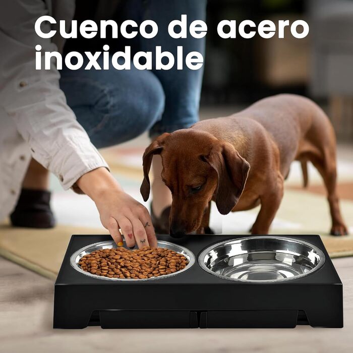 Підвищуюча годівниця для собак NOVARKA® з регулюванням висоти | Набір з миски з нержавіючої сталі та антибактеріальної миски | Преміум-набір з антиковзною підкладкою та лопаткою для корму