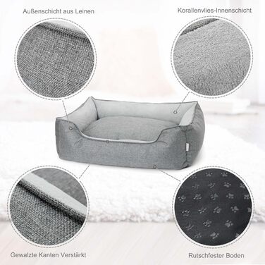 Ортопедичне собаче ліжко Lucky Sign з м'якого флюсу, 90x65x21 см, сірий колір. Знімне покриття, для великих та маленьких собак.