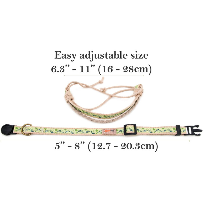 Набір нашийник та браслет для котів Pettsie, безпечний дизайн, бавовна, регульований розмір 19-29 см, зелений