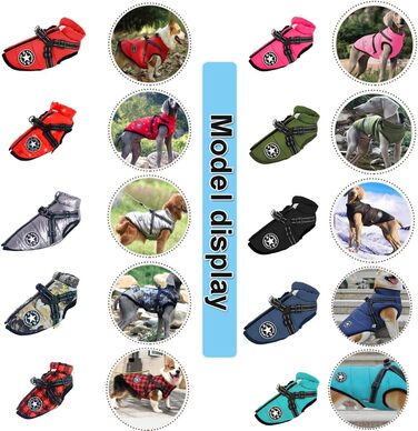 Водонепроникна зимова куртка для собак з інтегрованим шлейкою, зручна та регульована, з відбиваючими елементами. Підходить для маленьких та великих собак.