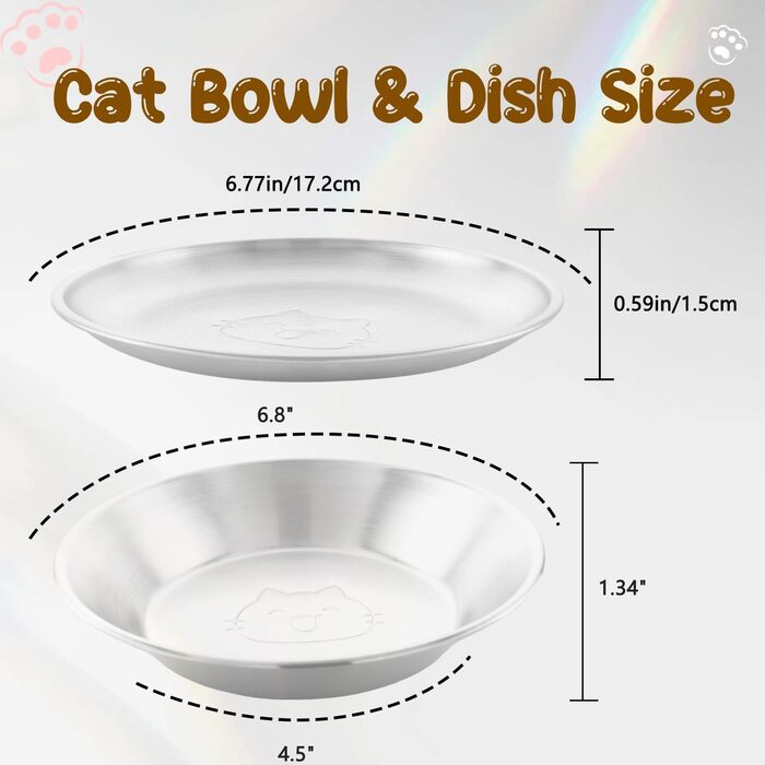 Миски для котів з нержавіючої сталі, 17,3 см, для кошенят та дрібних тварин, 2 шт.