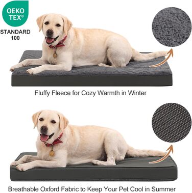 Ортопедичне ліжко для собак на зиму та літо з знімною, пральною наволочкою, 104*68*8 см, сірого кольору