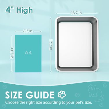 IKITCHEN Великий котячий туалет із нержавіючої сталі 45×35×10 см, металева лоток для котів і кроликів, антипригарна гладка поверхня, без запаху, сріблястий