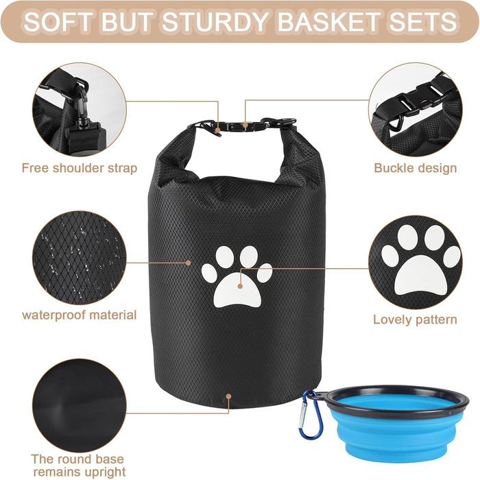 Сумка для подорожей з собакою, 2 шт., 4.98 кг, контейнер для корму з розкладними мисками, не протікає, для поїздок на авто, кемпінгу, екскурсій (Блакитний)