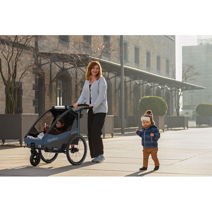 Qeridoo Sportrex 2 Limited Edition Jeans Blue: Дитячий велопричіп для 2 дітей, 360° обертове колесо, захист голови