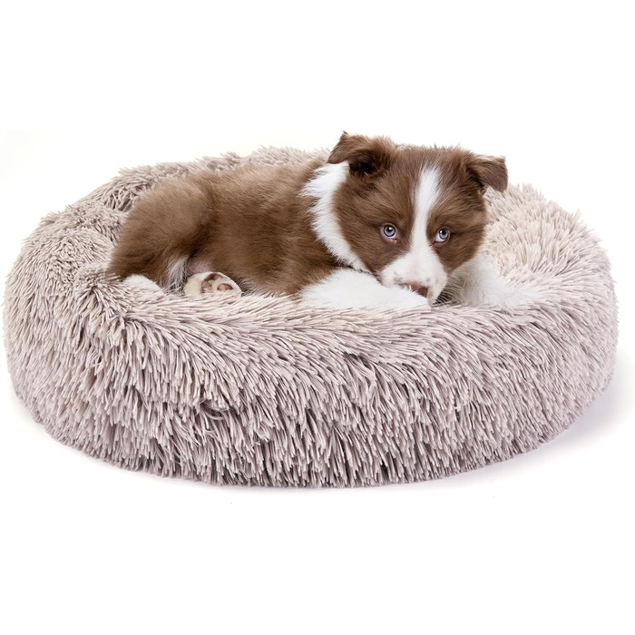 Кругле м'яке ліжко для собак та котів з ковдрою, середнього розміру, коричневе, 61 см, ковдра 71x23 см