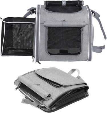 Велосипедний кошик для собак, розширюваний, складний, переноска для тварин на велосипед, водонепроникний Softshell, 4 двері, 4 сітчасті вікна, переноска для котів та собак до 8 кг, легкий (Сірий)