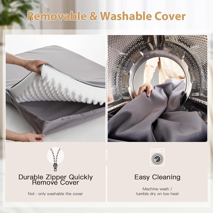 Зручне ортопедичне ліжко для собак великих та середніх порід, вологостійке, знімний чохол, сірий колір (36x27x3 дюйми)