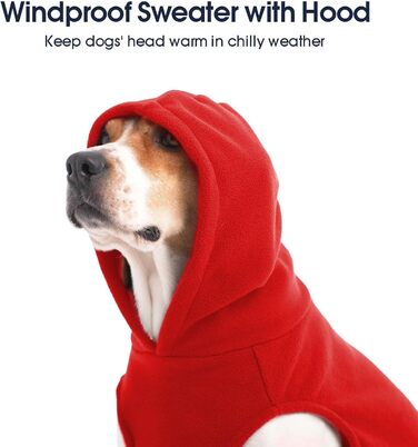 Світшот для собак IECOii з капюшоном, теплий флісовий светр для собак середнього розміру, зелений/червоний (XL)